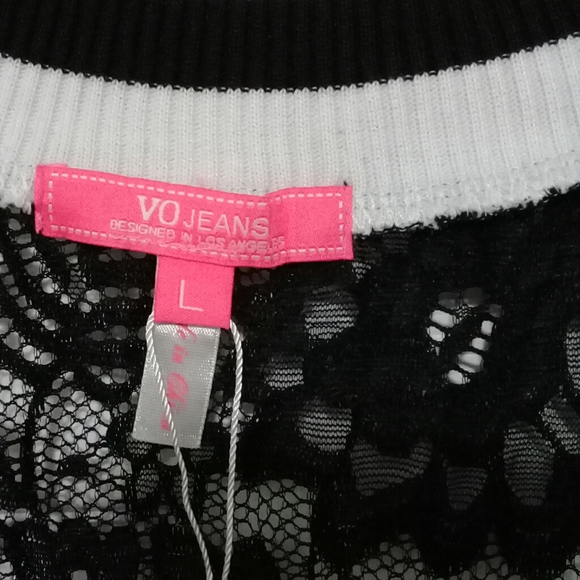 Black Lace Top With White Stripe Detail - Picture 2 of 5